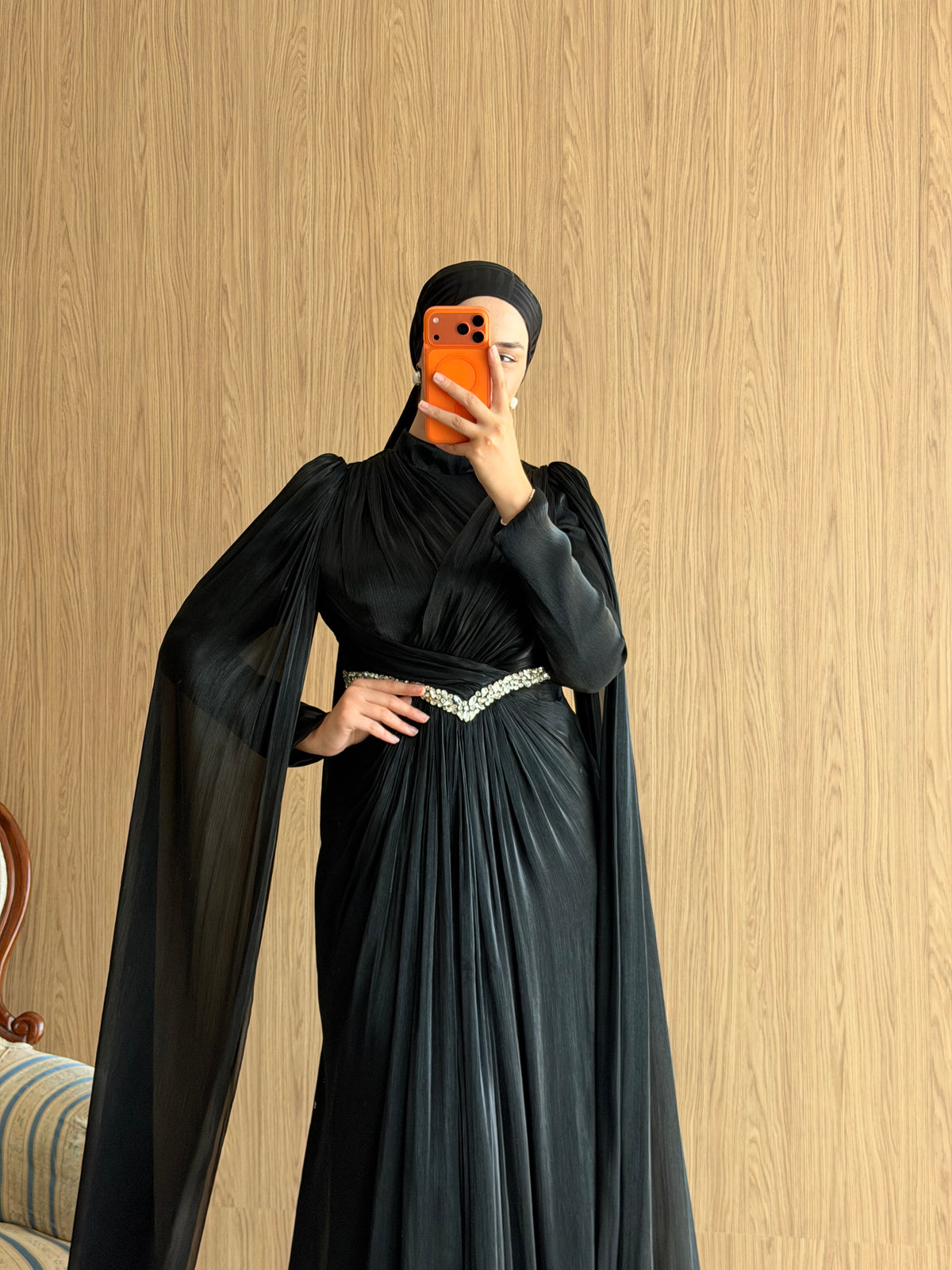 Lavinia Pelerinli Abiye-Siyah