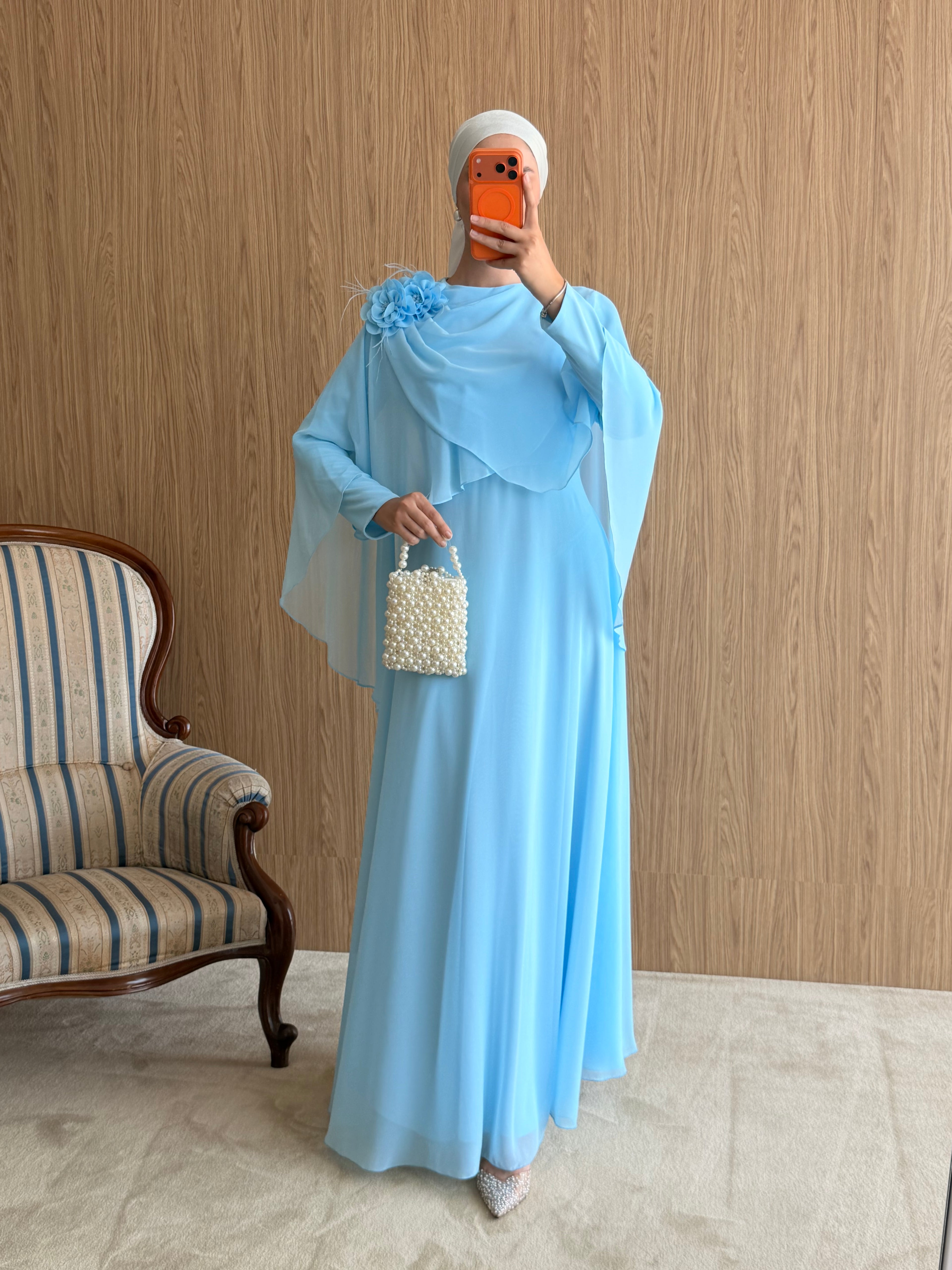 Lalezar Model Şifon Abiye-Bebe Mavi