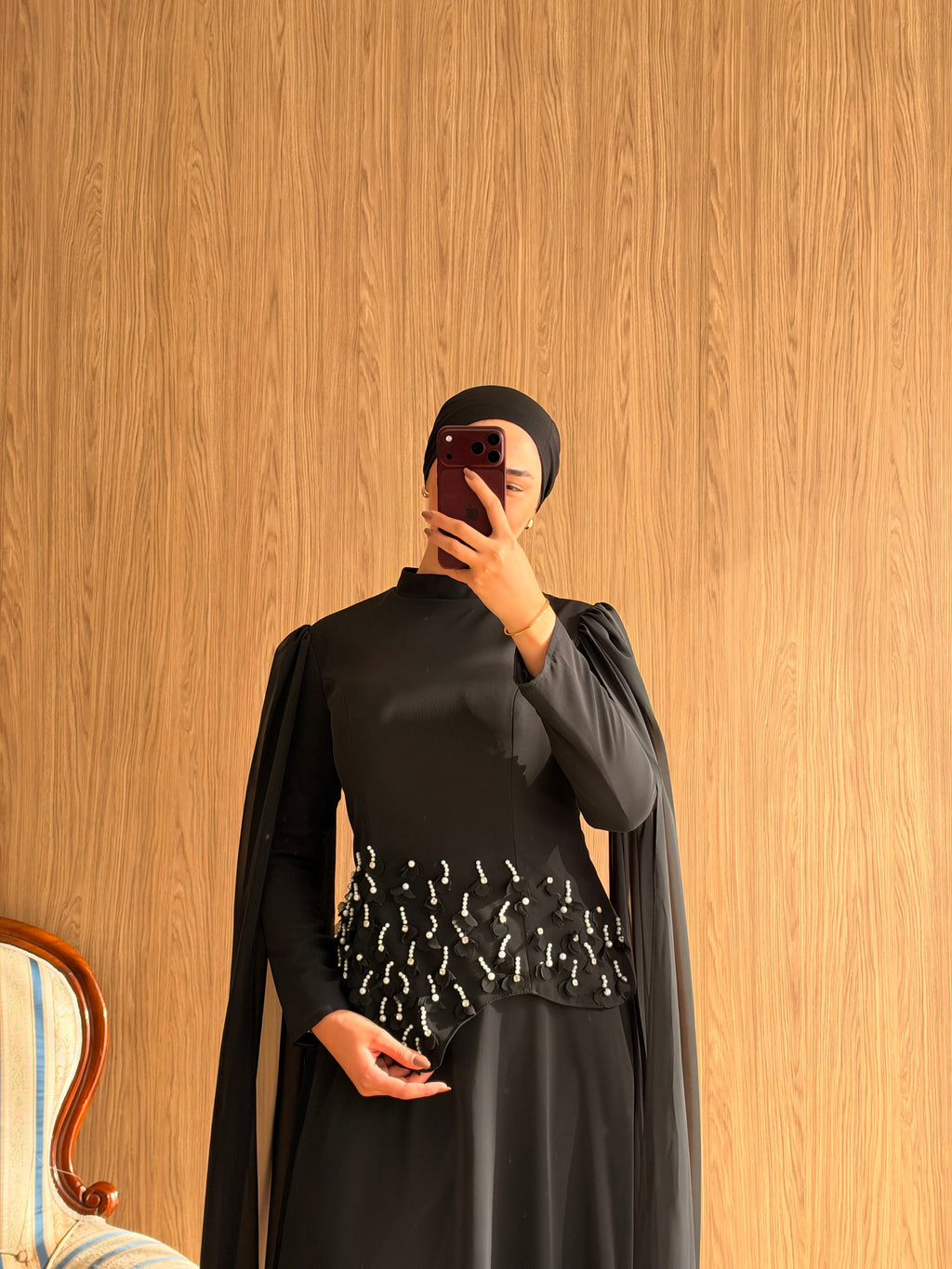 Arya Pelerinli Abiye-Siyah