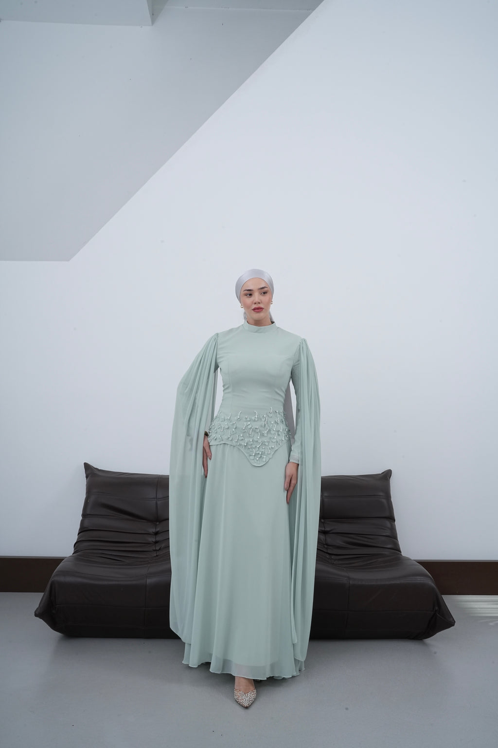 Arya Pelerinli Abiye-Su Yeşili