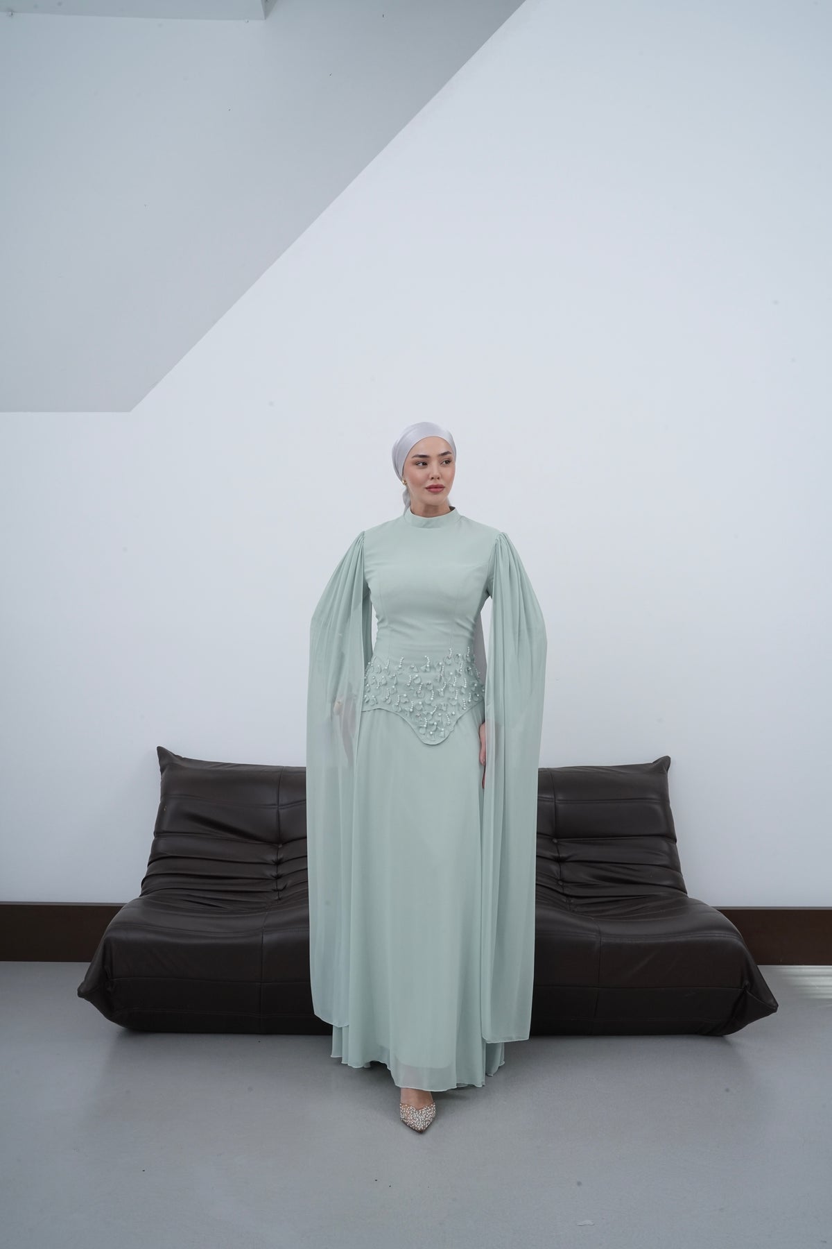Arya Pelerinli Abiye-Su Yeşili