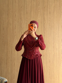 NZ Moda | Boncuk İşlemeli Şifon Abiye Elbise-Bordo