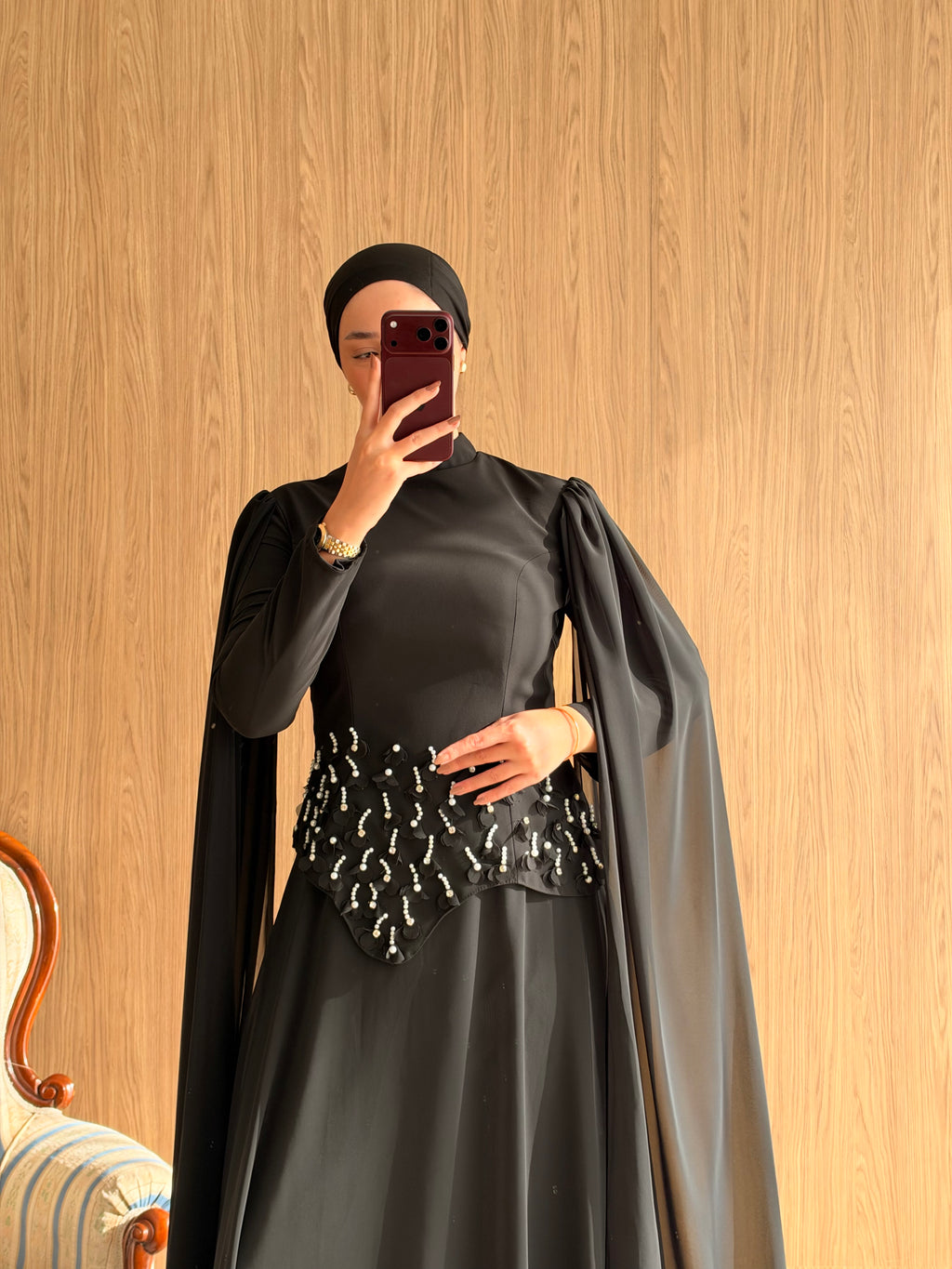 Arya Pelerinli Abiye-Siyah