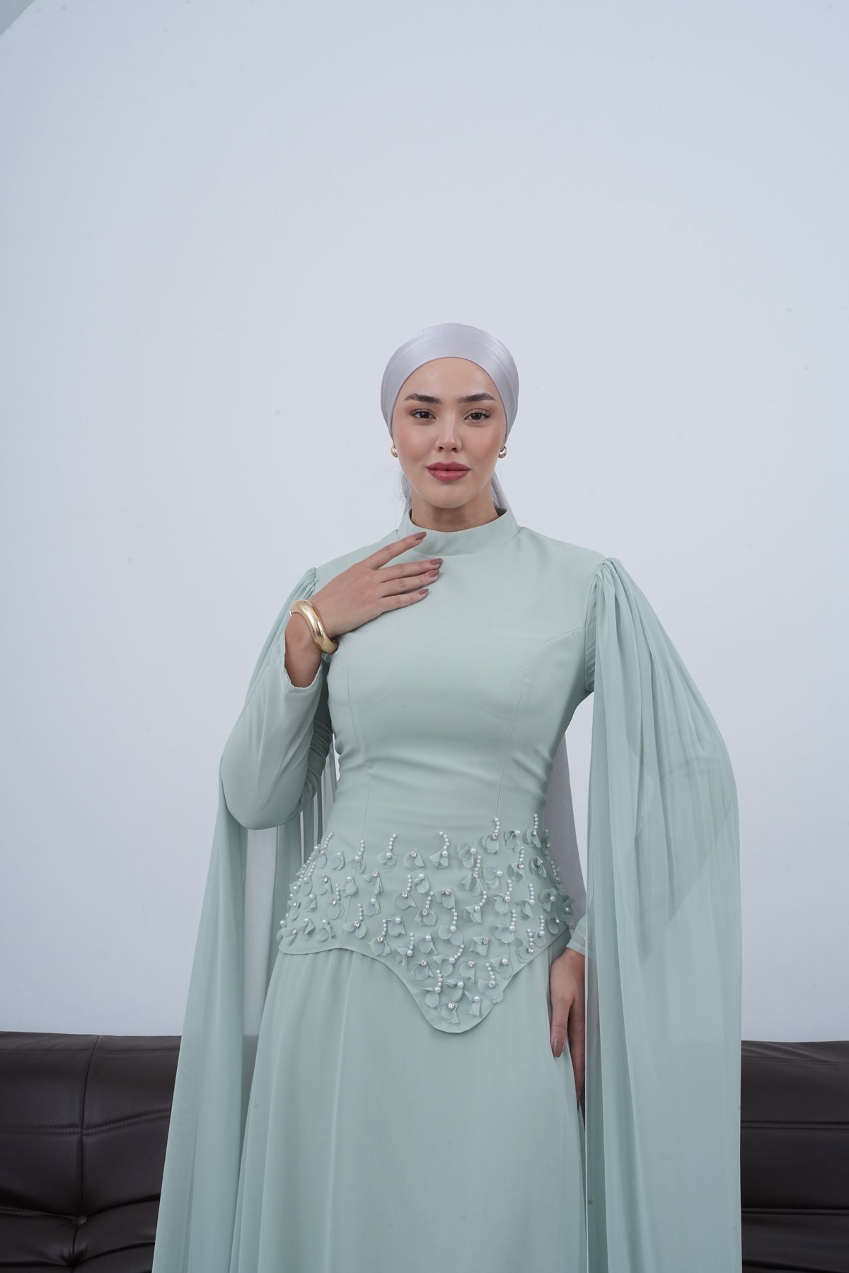 Arya Pelerinli Abiye-Su Yeşili