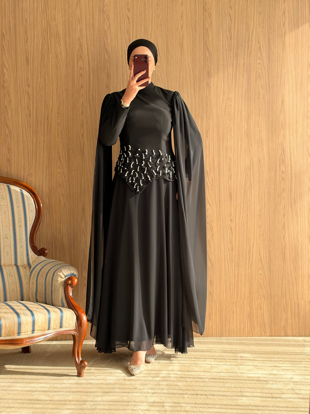 Arya Pelerinli Abiye-Siyah