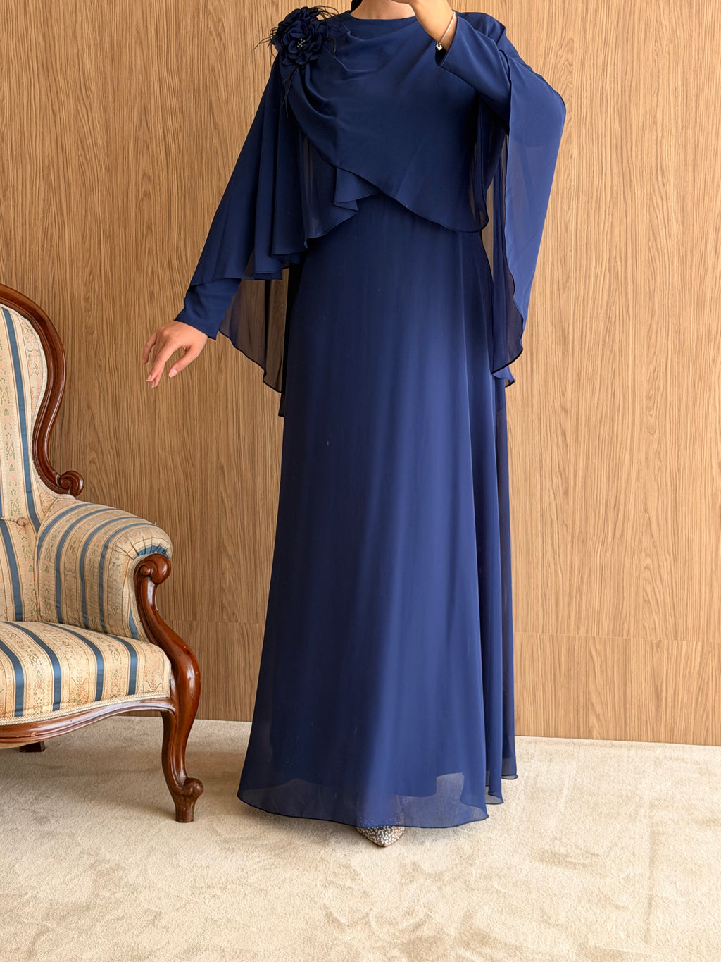 Lalezar Model Şifon Abiye-Lacivert
