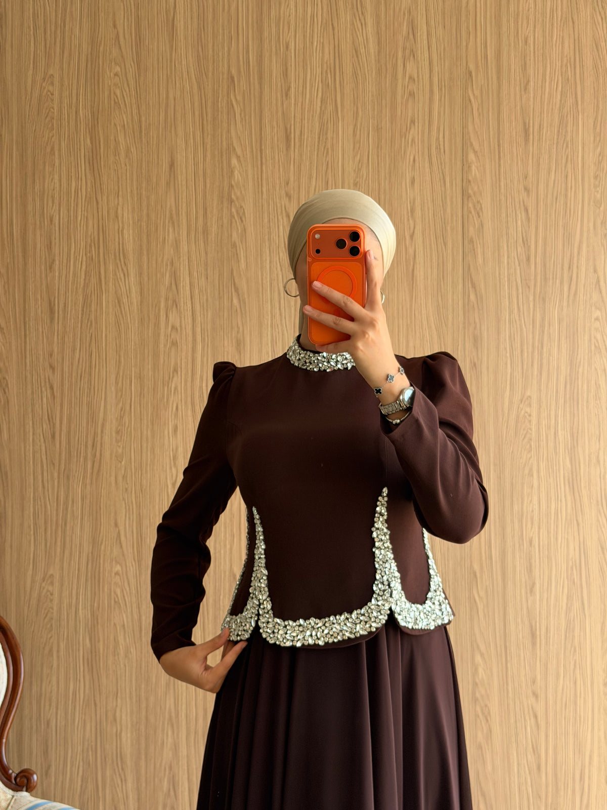 Royal Pearl Abiye -Kahve