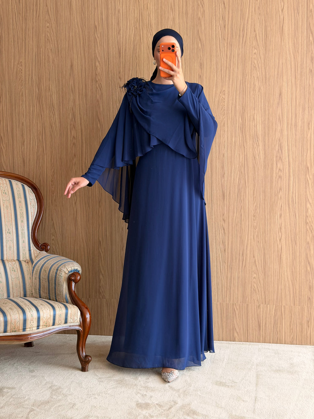 Lalezar Model Şifon Abiye-Lacivert