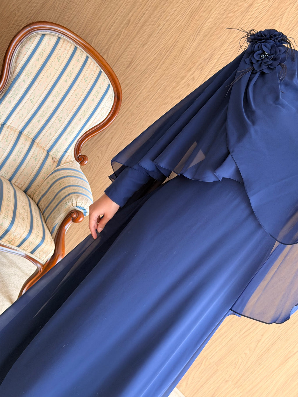 Lalezar Model Şifon Abiye-Lacivert