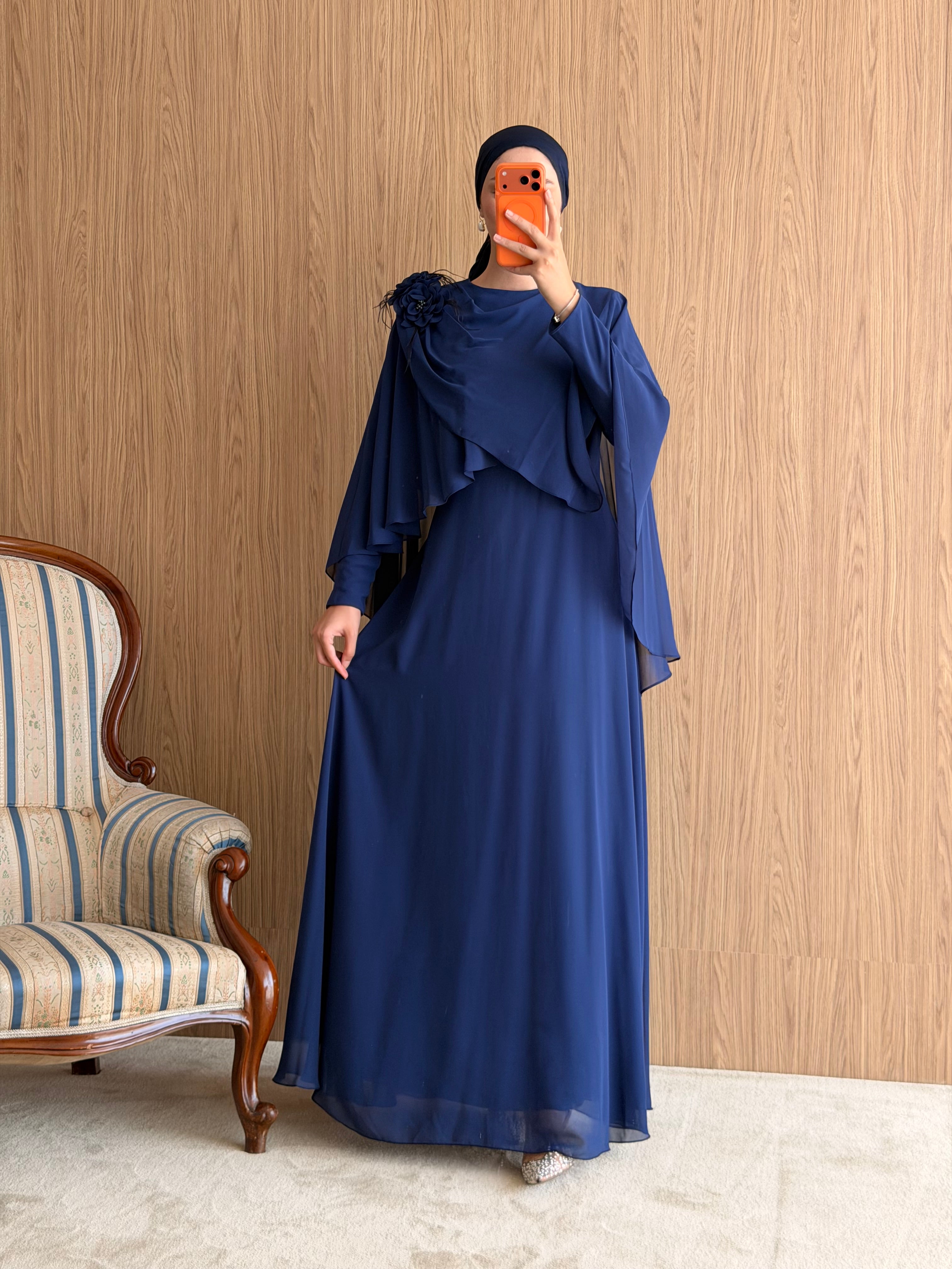 Lalezar Model Şifon Abiye-Lacivert