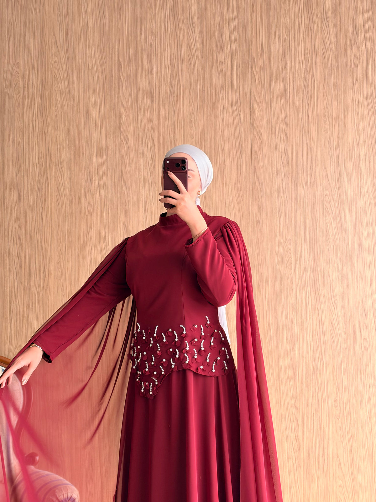 Arya Pelerinli Abiye-Bordo