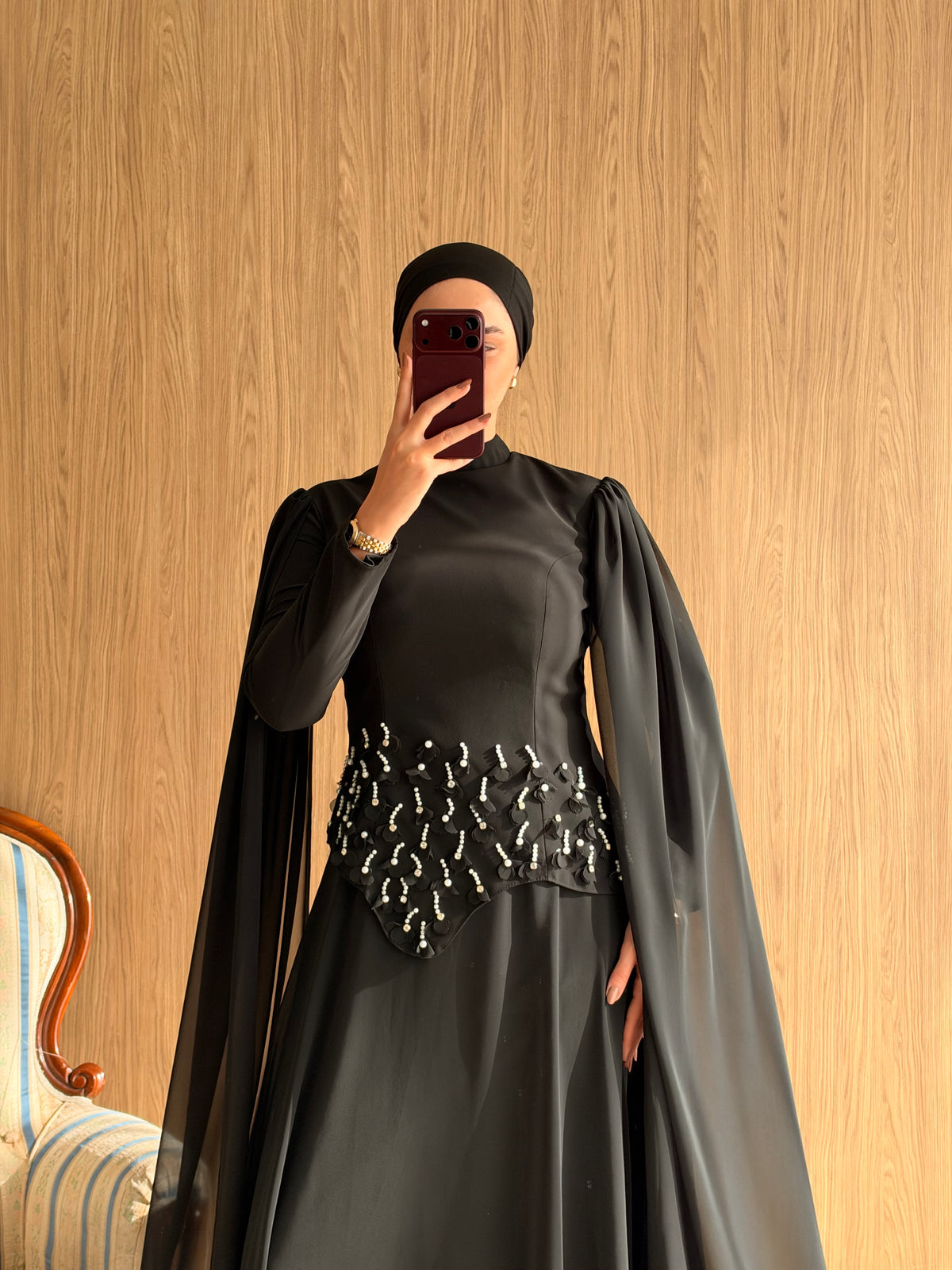 Arya Pelerinli Abiye-Siyah