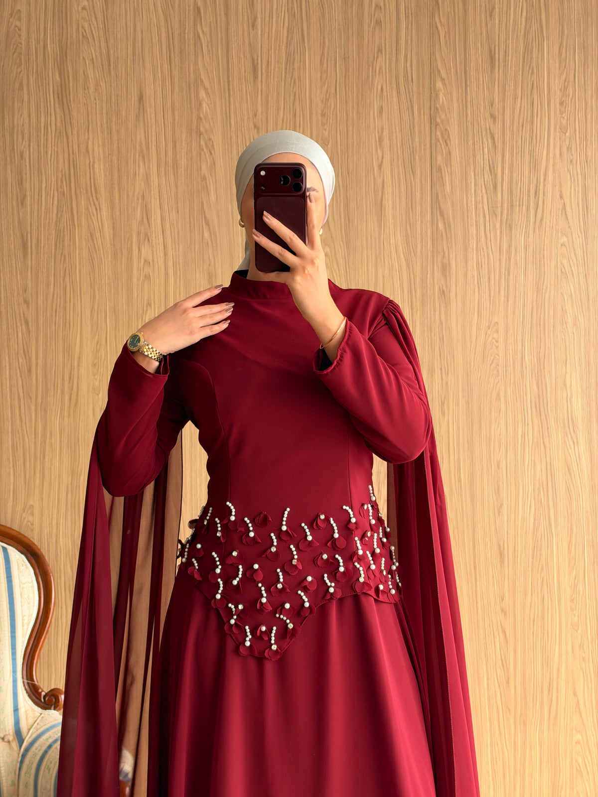 Arya Pelerinli Abiye-Bordo
