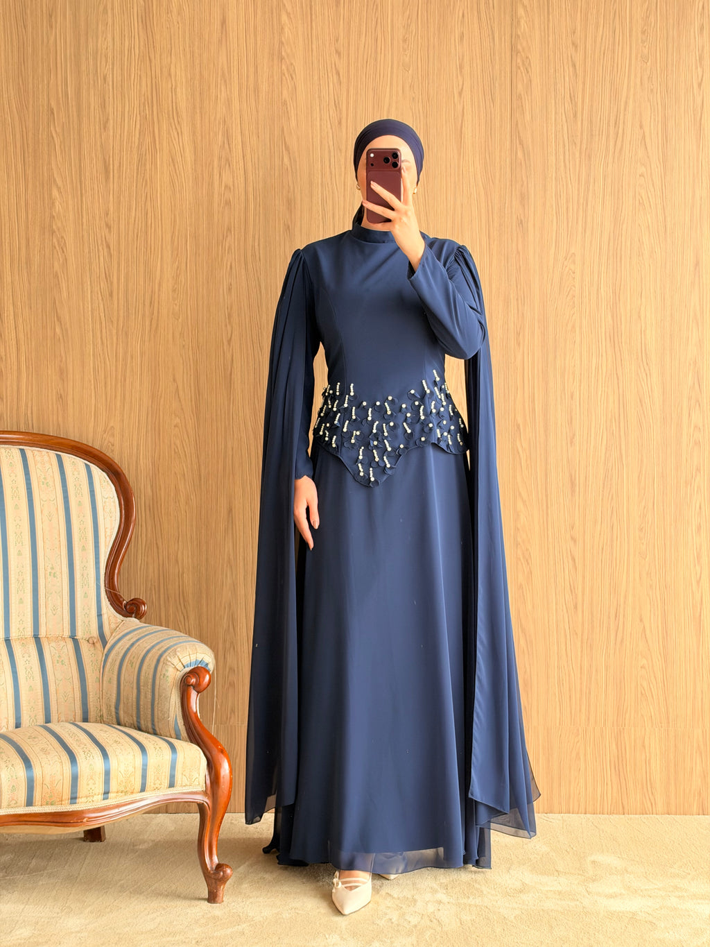 Arya Pelerinli Abiye-Lacivert