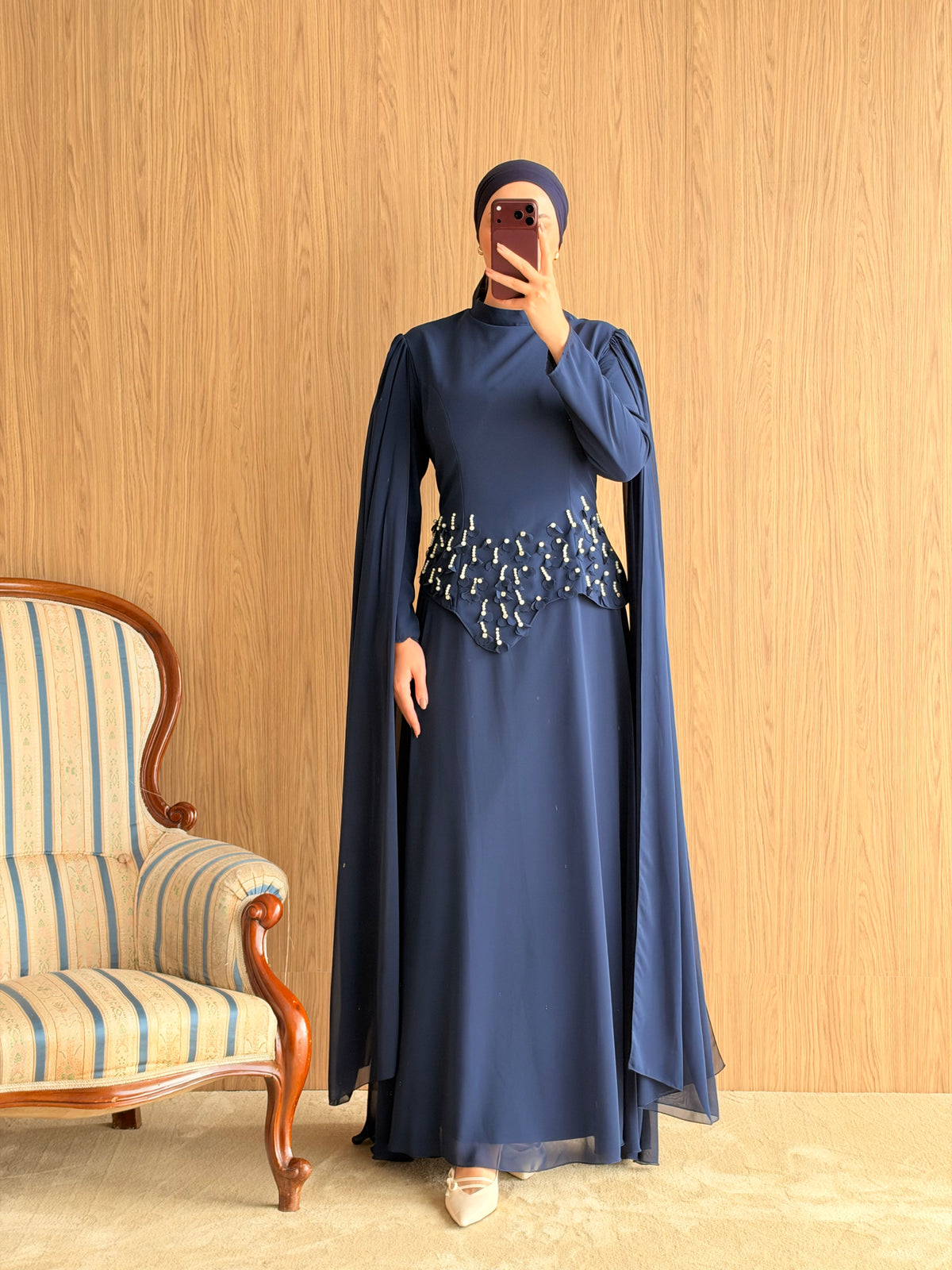Arya Pelerinli Abiye-Lacivert