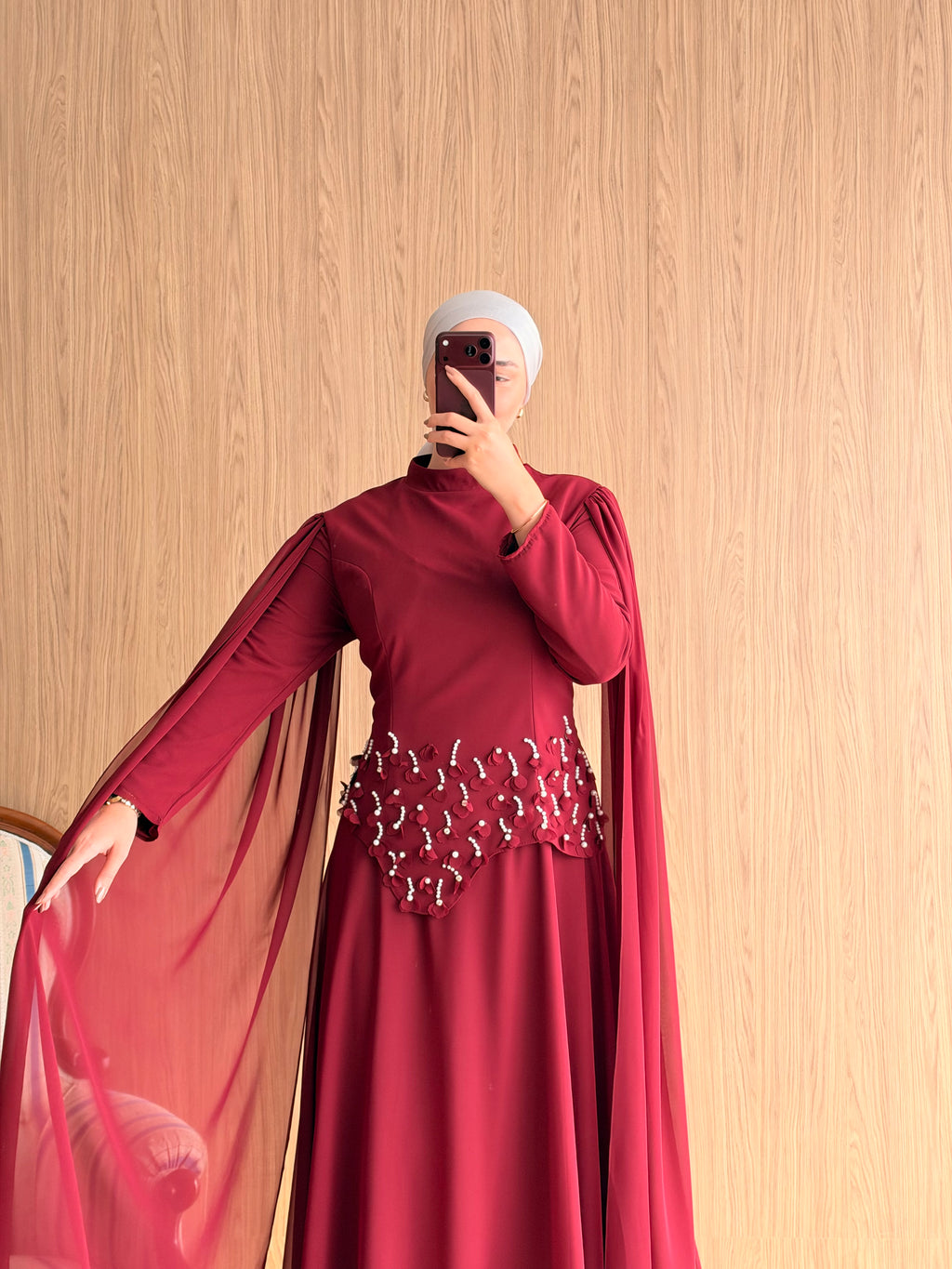 Arya Pelerinli Abiye-Bordo