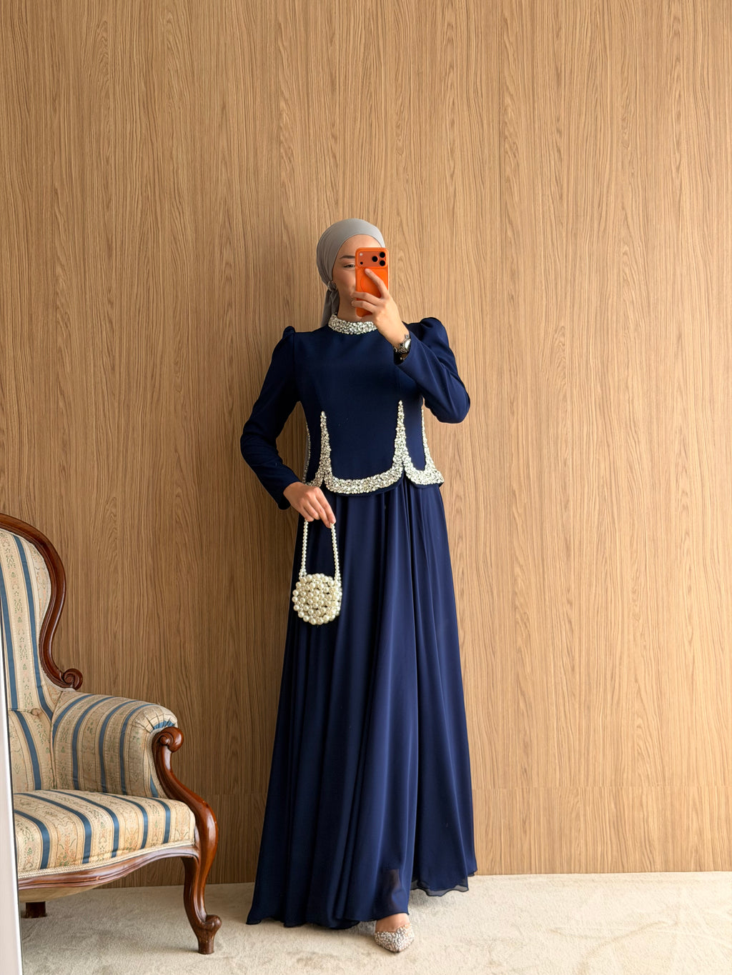 Royal Pearl Abiye -Lacivert