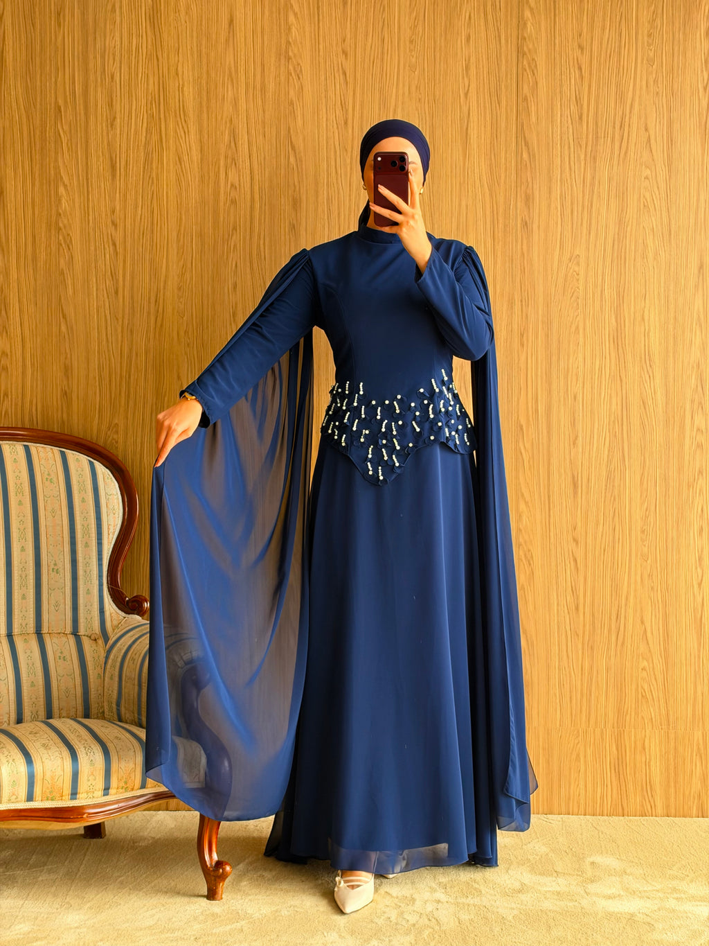 Arya Pelerinli Abiye-Lacivert