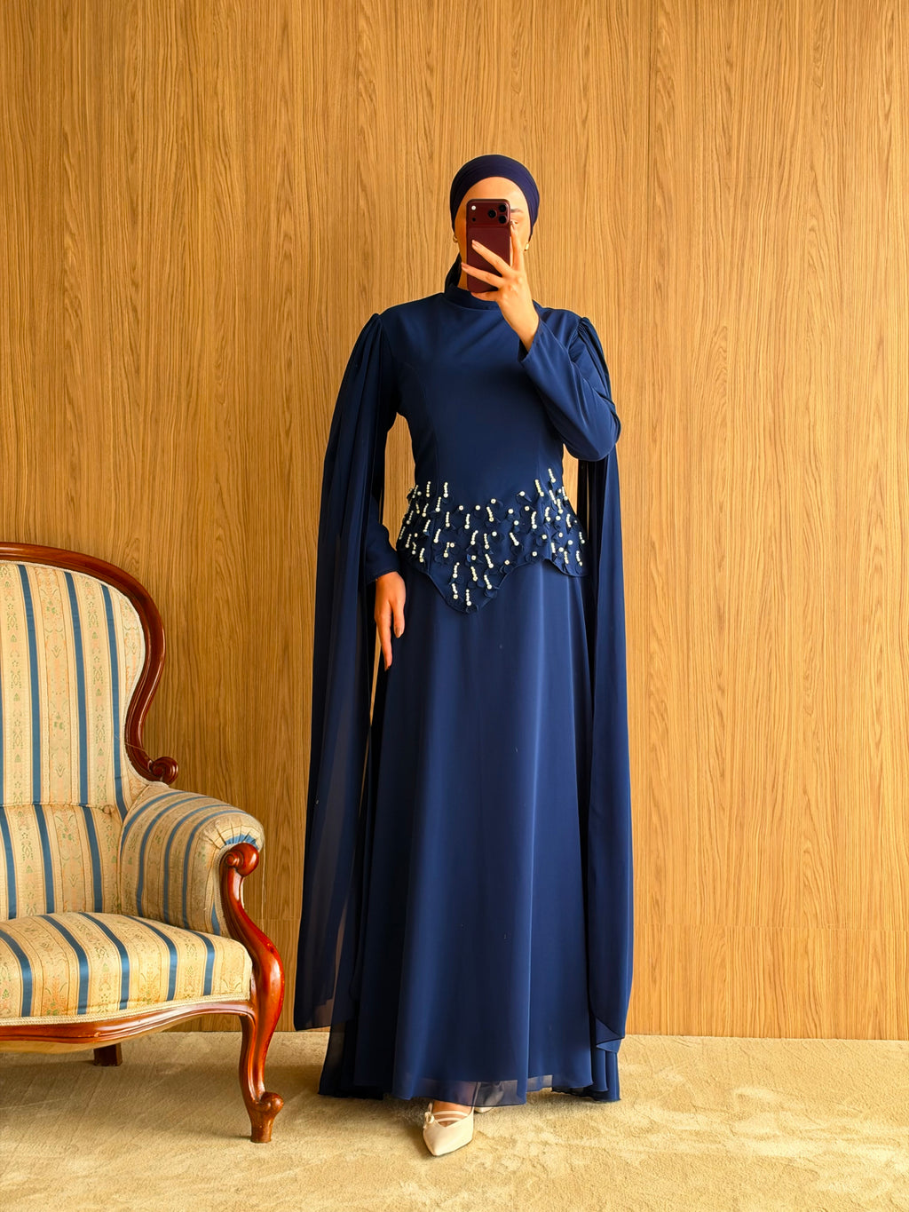 Arya Pelerinli Abiye-Lacivert