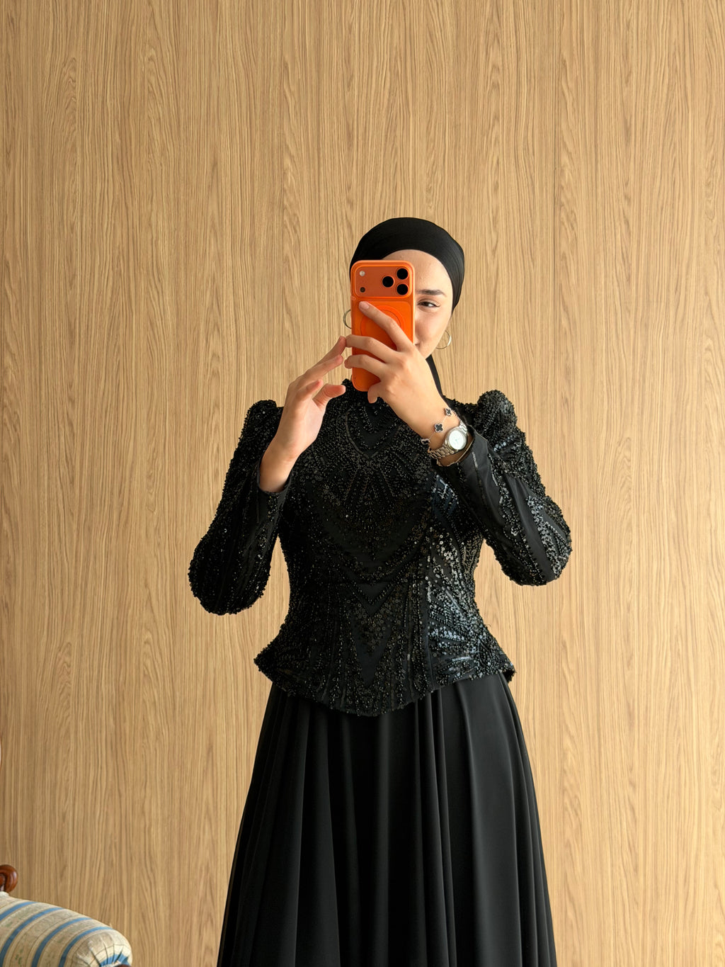 NZ Moda | Boncuk İşlemeli Şifon Abiye Elbise-Siyah