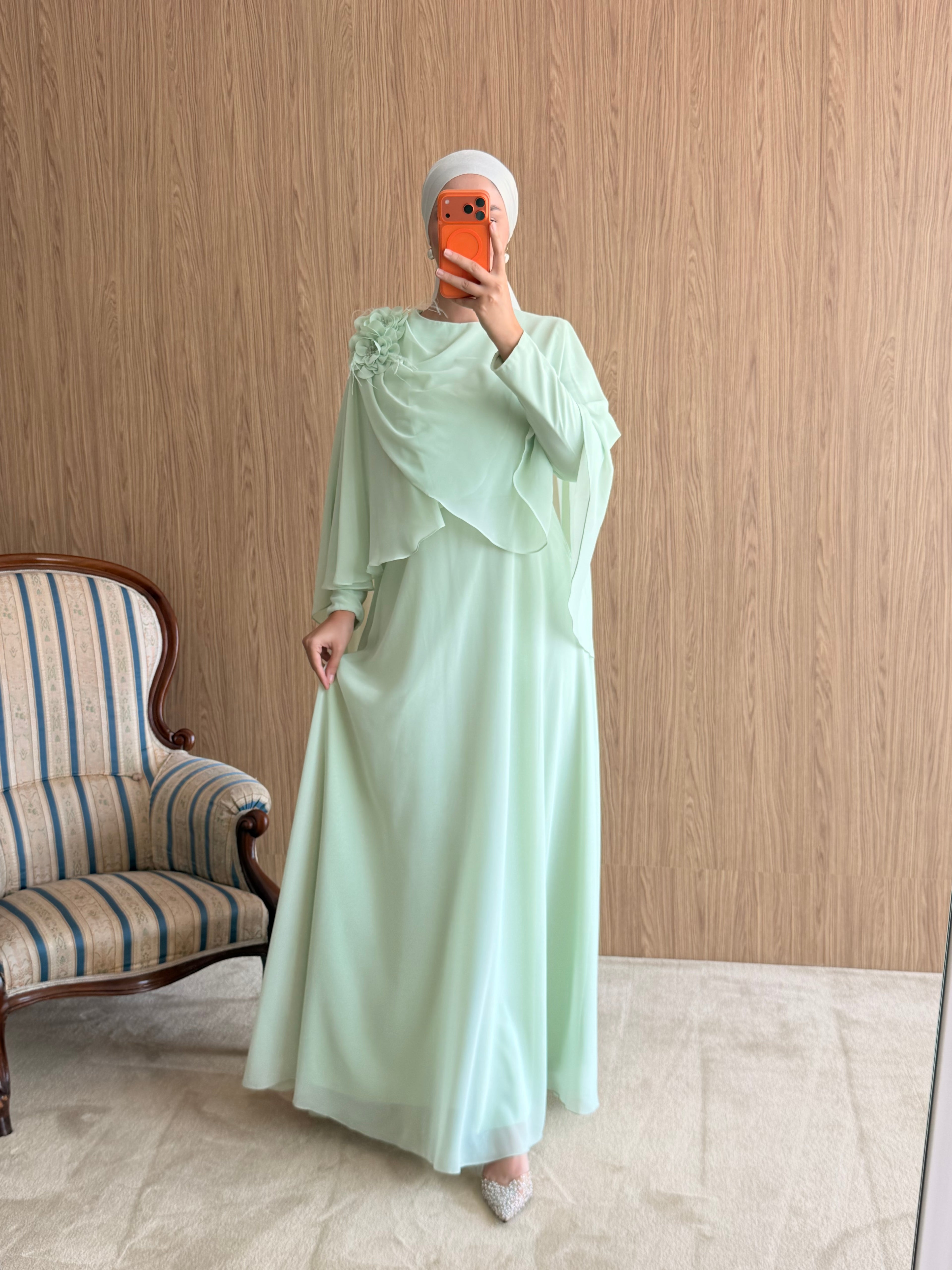 Lalezar Model Şifon Abiye-Su Yeşili