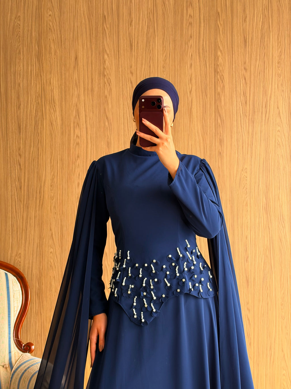 Arya Pelerinli Abiye-Lacivert