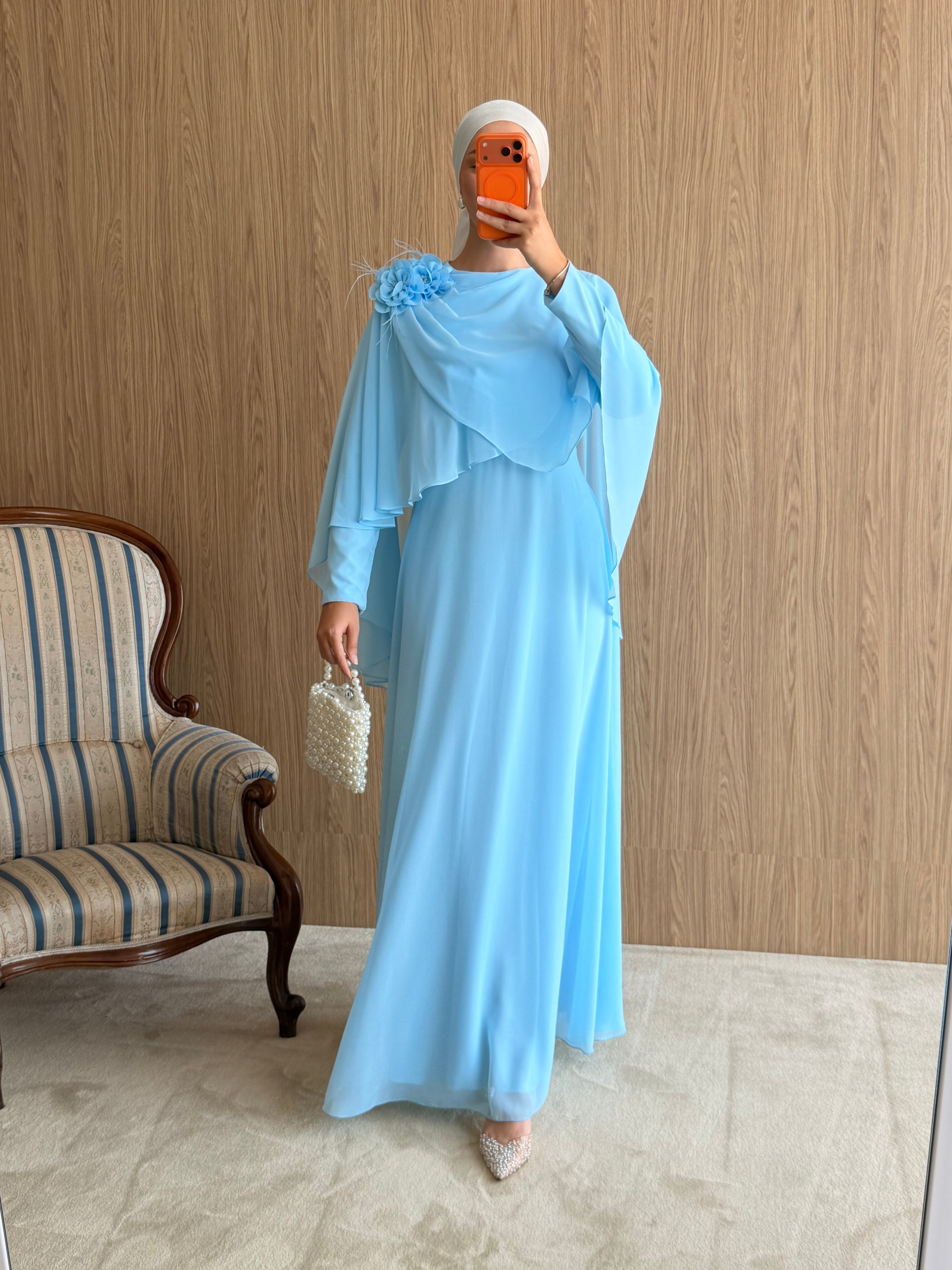 Lalezar Model Şifon Abiye-Bebe Mavi