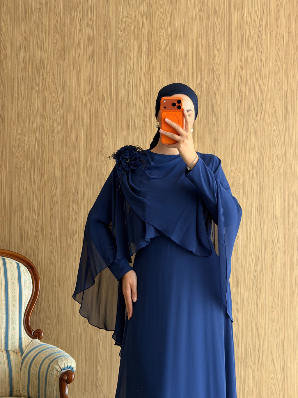 Lalezar Model Şifon Abiye-Lacivert