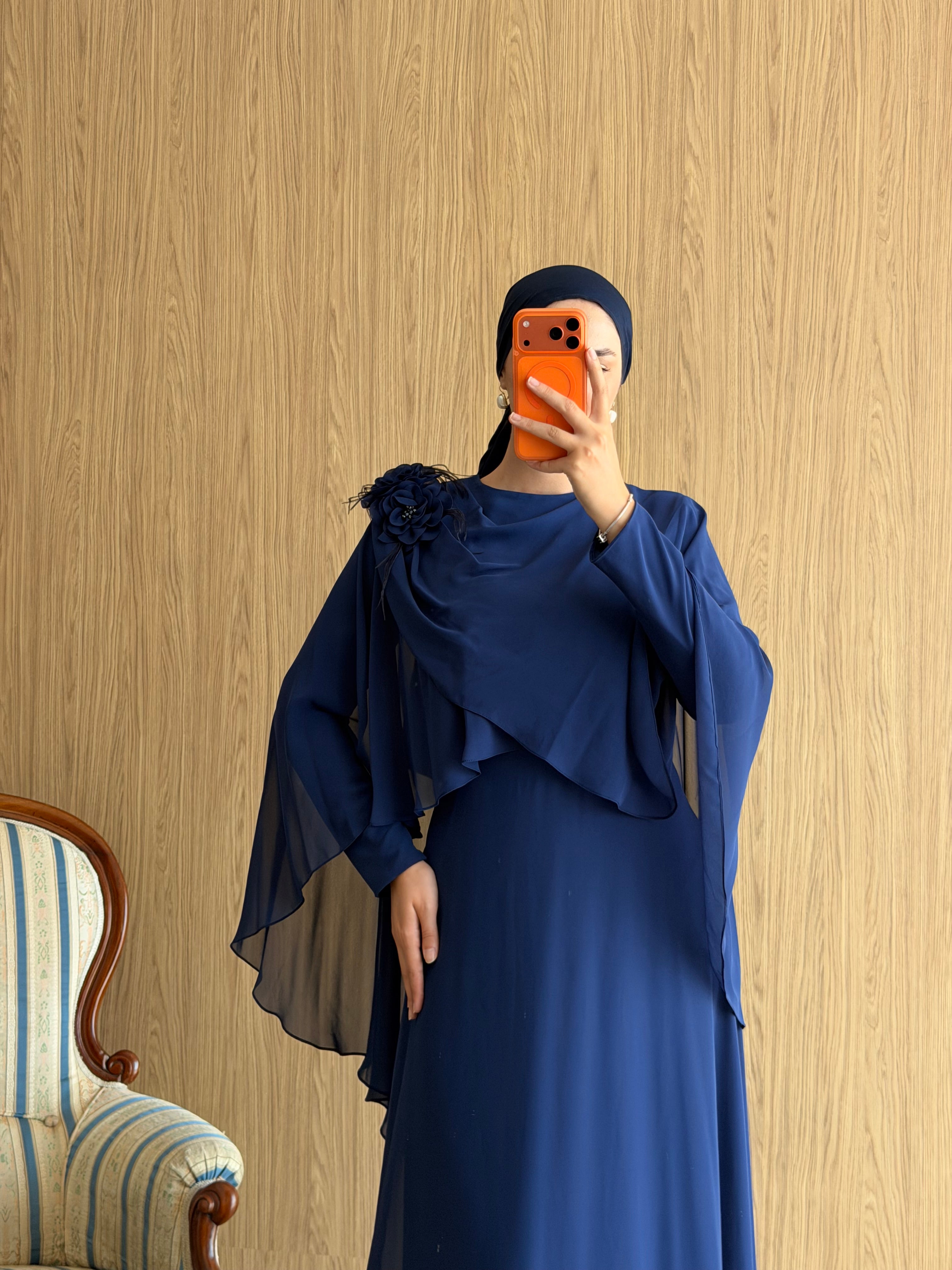 Lalezar Model Şifon Abiye-Lacivert