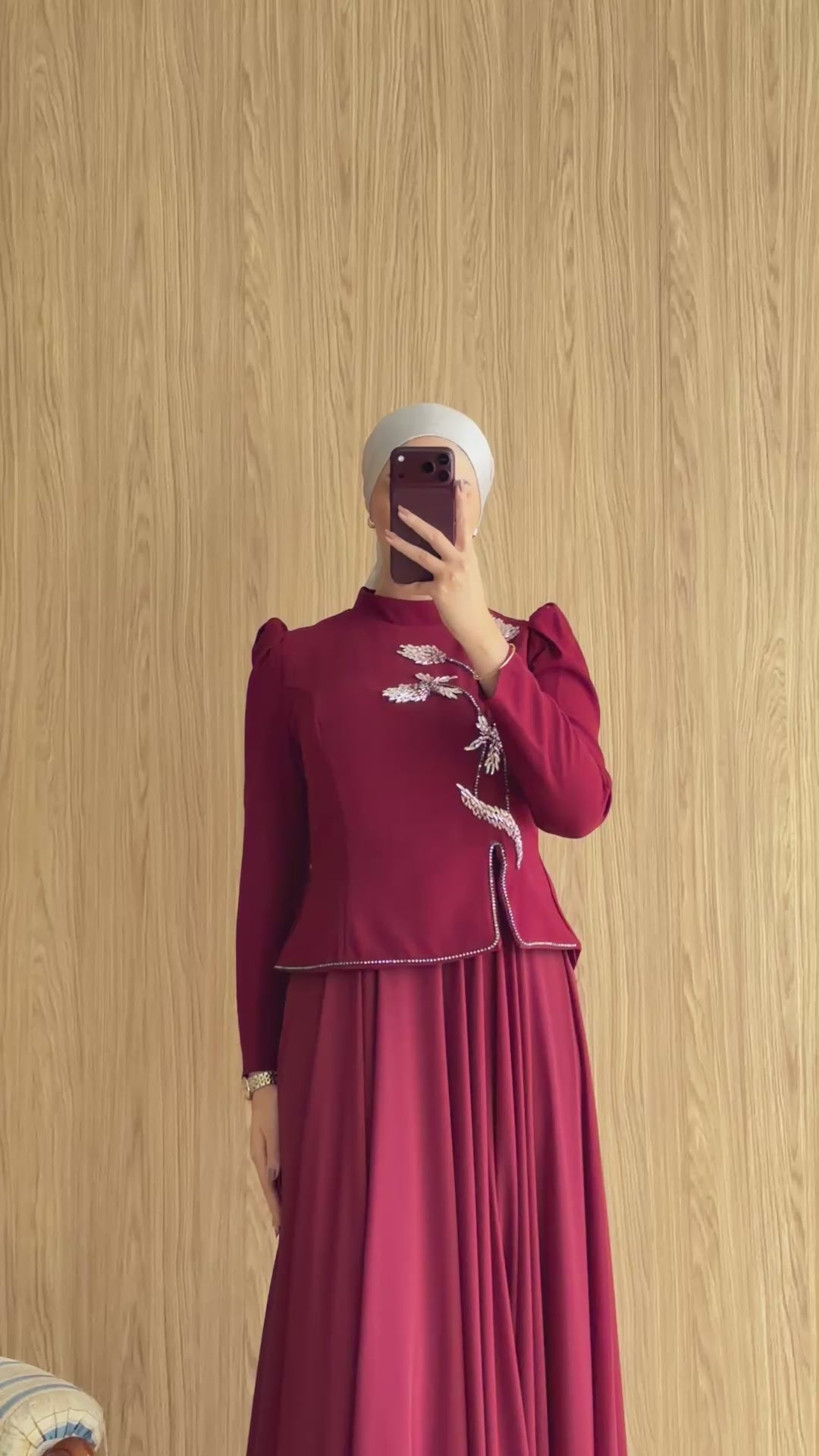 Mihra Çiçek İşlemeli Abiye-Bordo