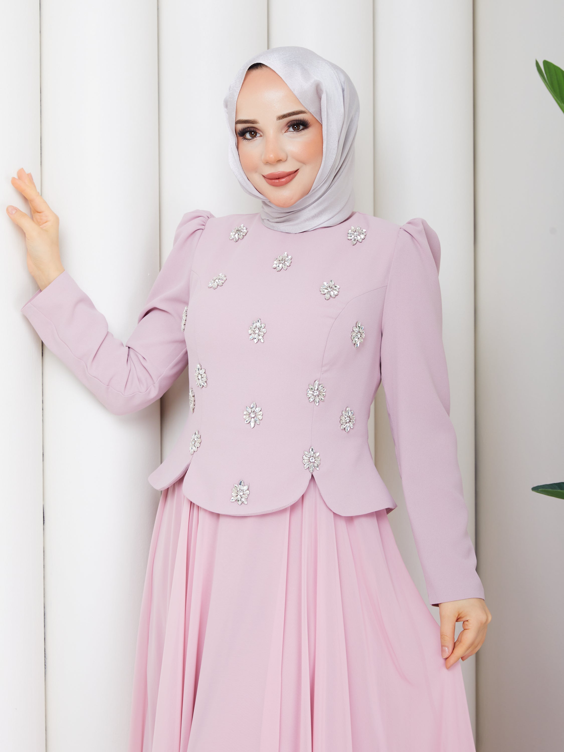 Zümrüt Taşlı Abiye _Pembe