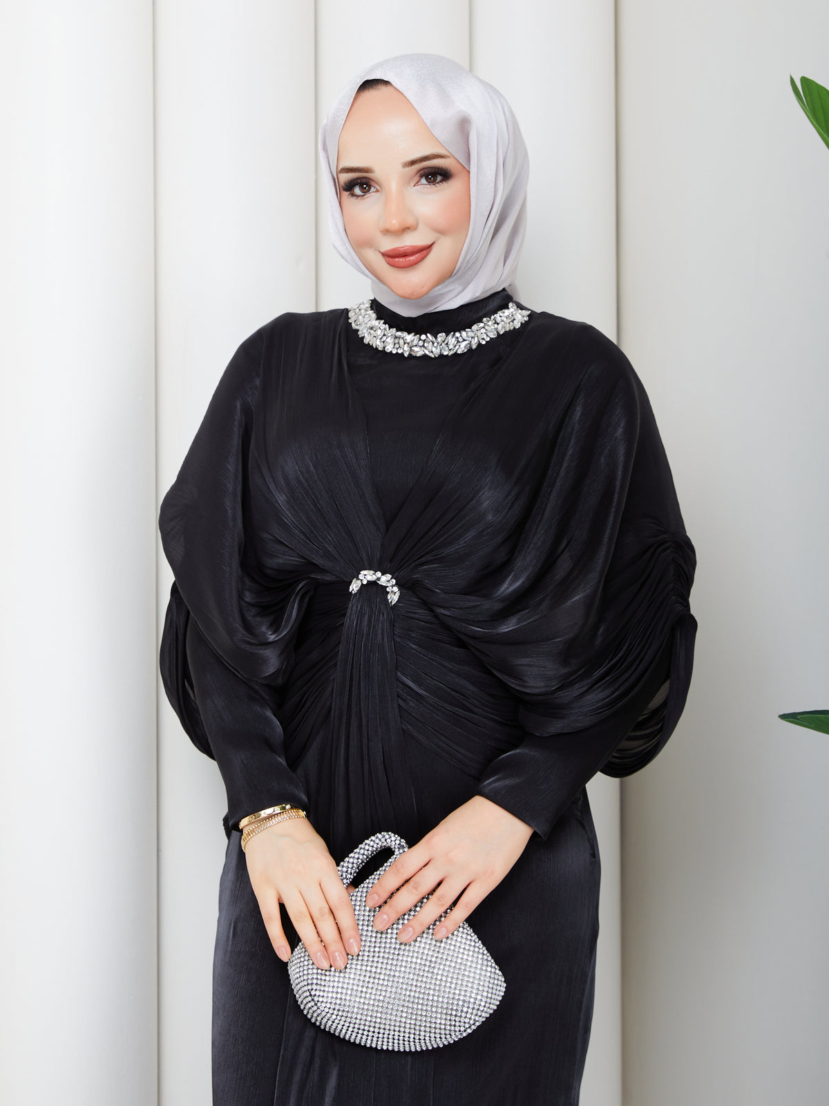 Luna Drapeli Abiye  -Siyah