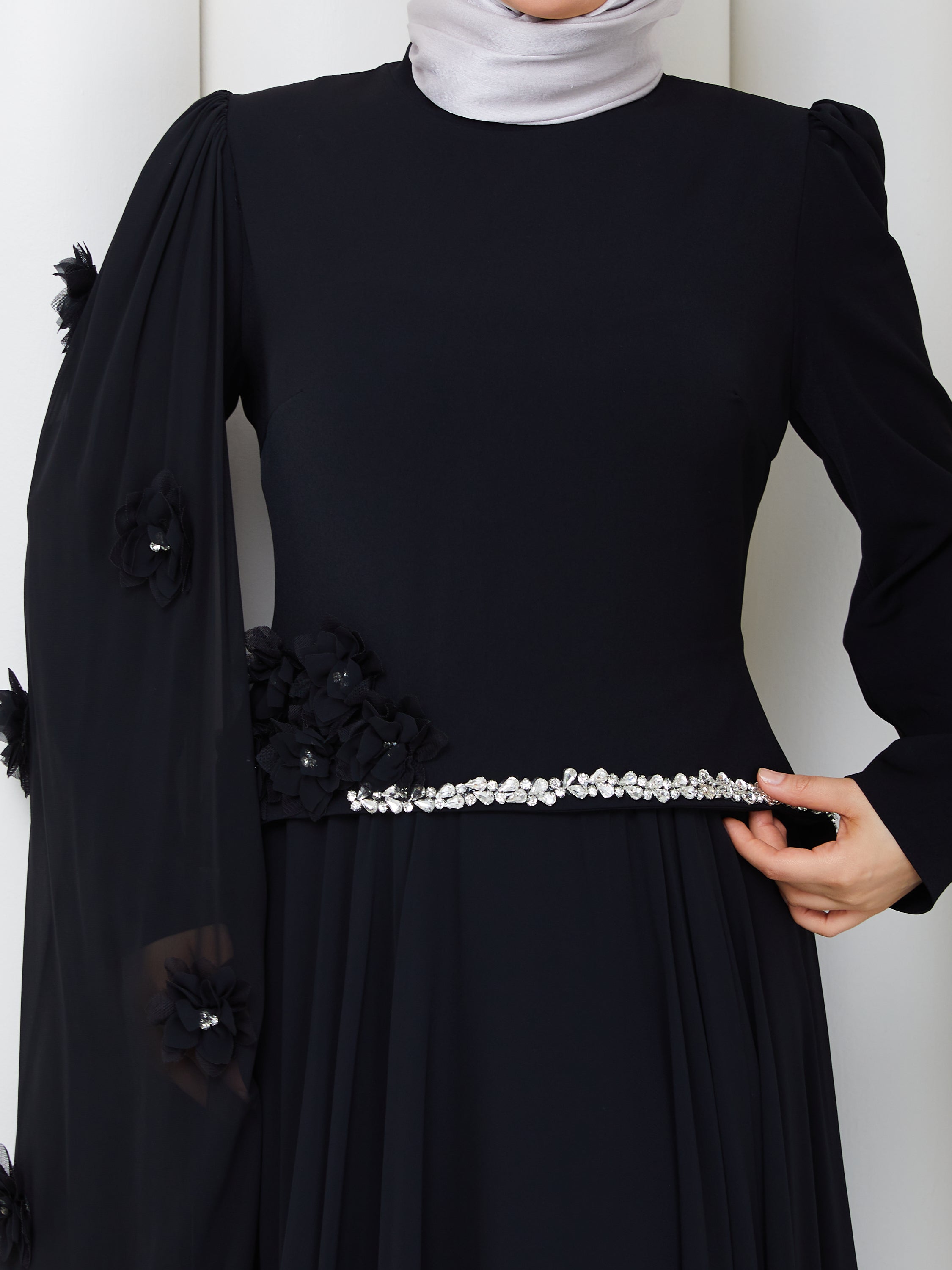 Nisa Kemerli Abiye-Siyah