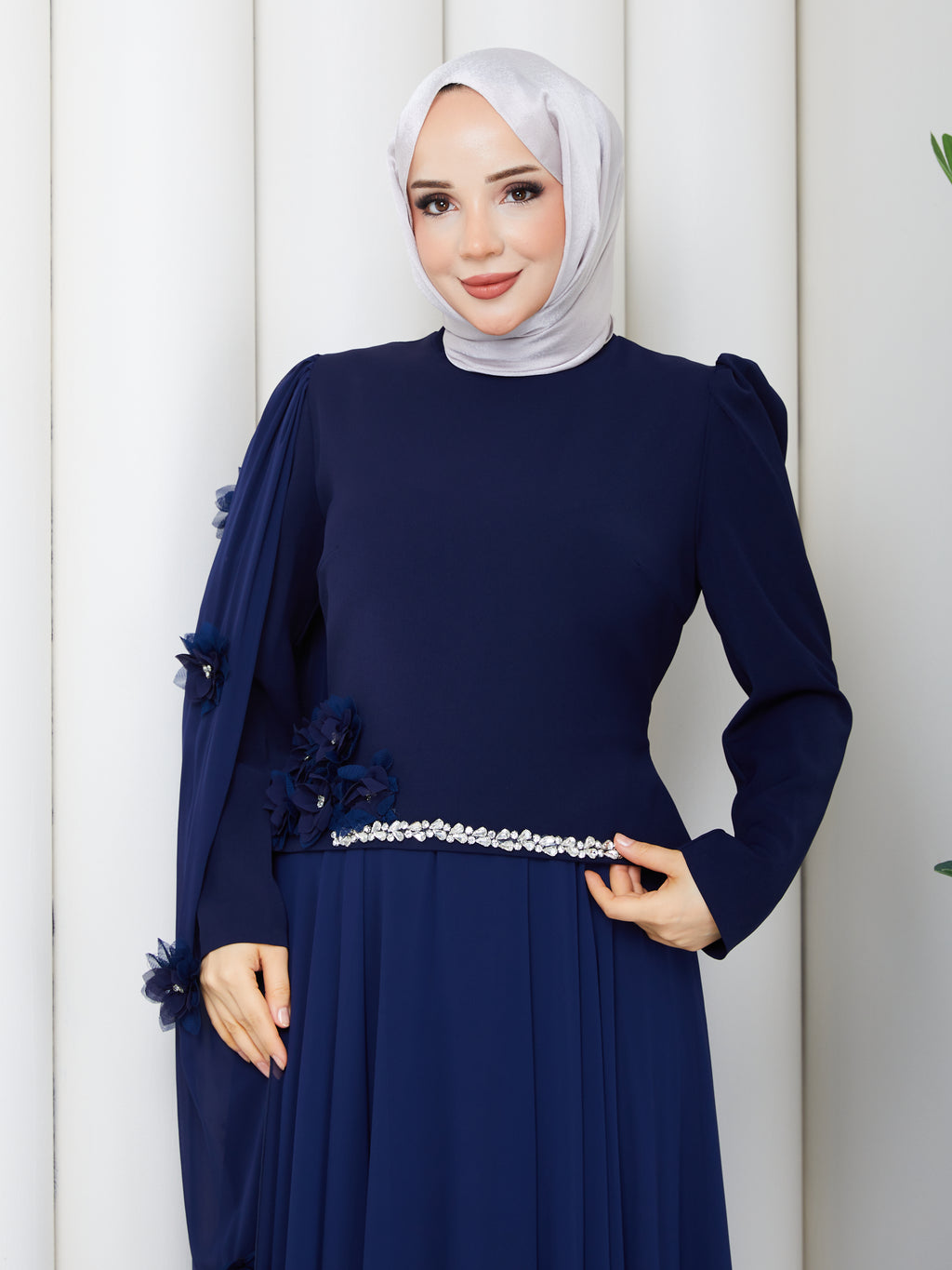 Nisa Kemerli Abiye-lacivert