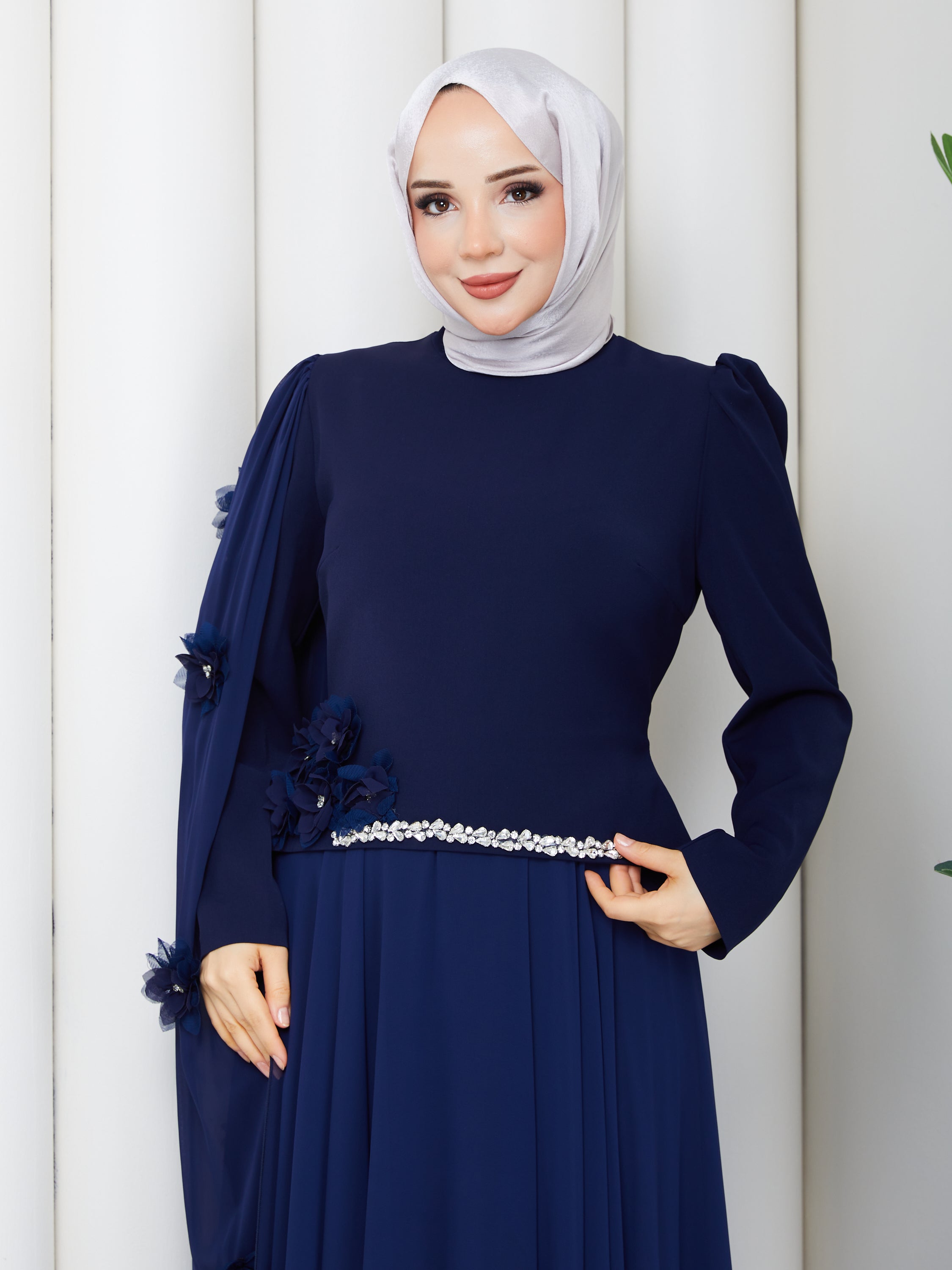 Nisa Kemerli Abiye-lacivert