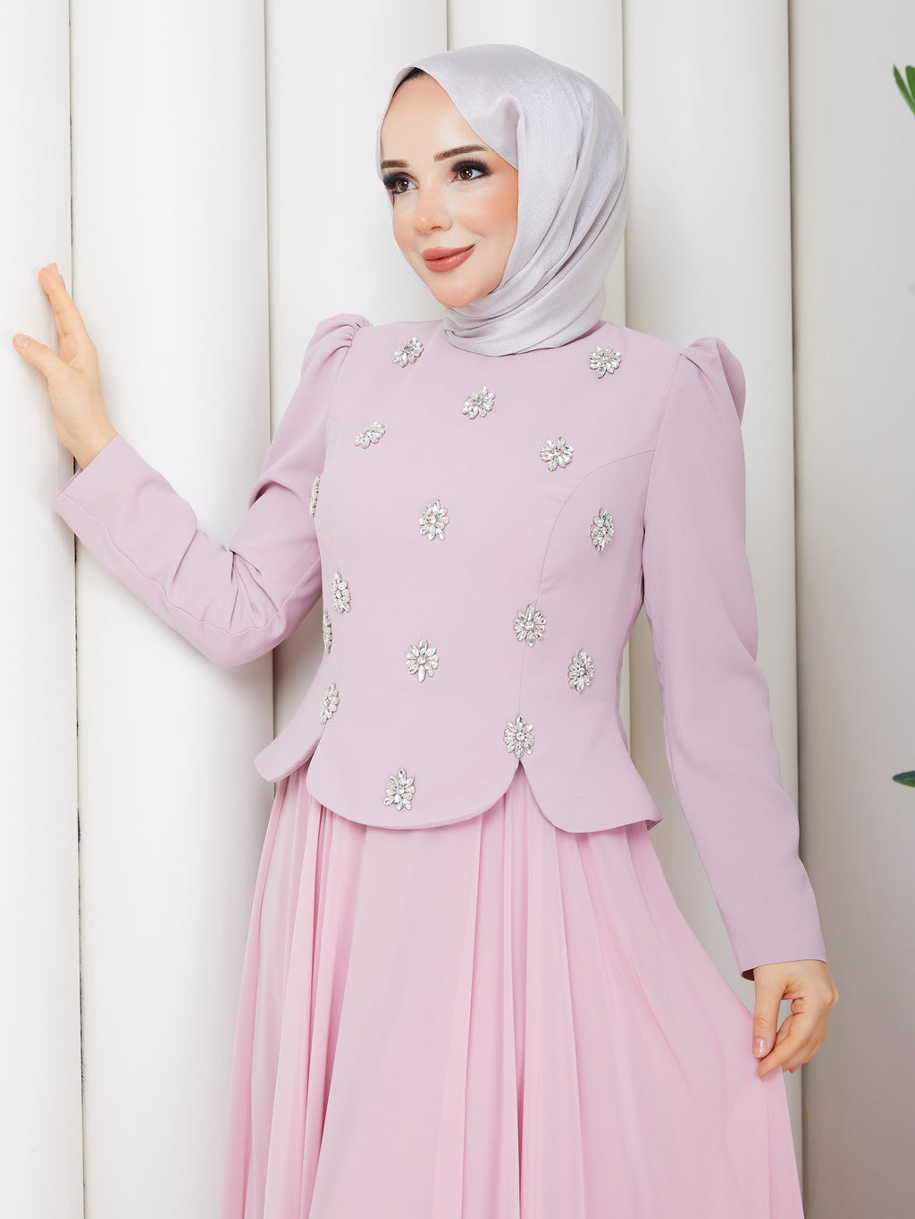 Zümrüt Taşlı Abiye _Pembe