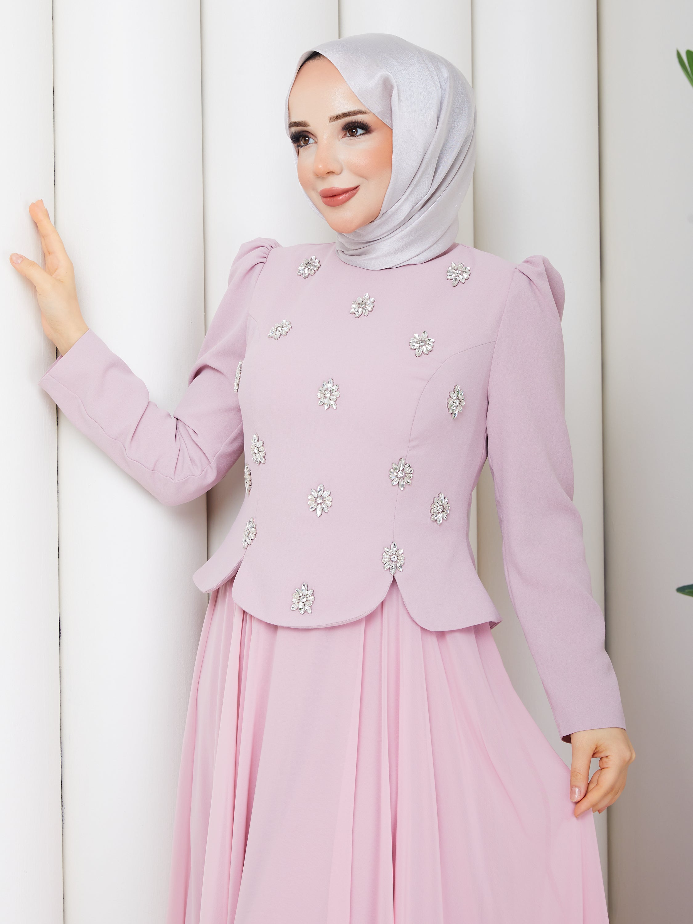 Zümrüt Taşlı Abiye _Pembe